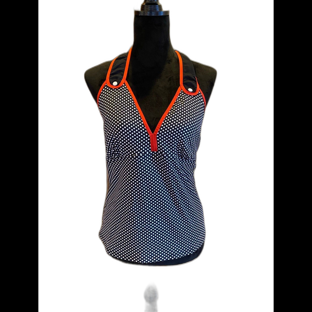 Cole of California Halter Top Swimsuit Size 1X 16 or 18  B&W Polka dot‎ Deep V